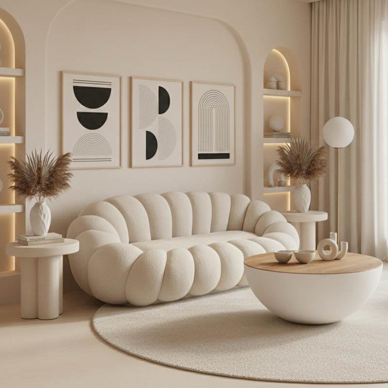 Καναπές Embrace Τριθέσιος με μπουκλέ ύφασμα σε Μπεζ 180x105x65εκ.