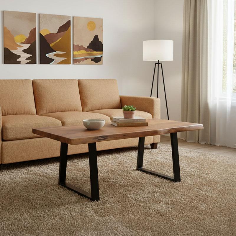 Τραπέζι σαλονιού Miles μασίφ ξύλο ακακίας πάχους 3.7-4εκ σε καρυδί με μαύρα μεταλλικά πόδια 115x60x45εκ