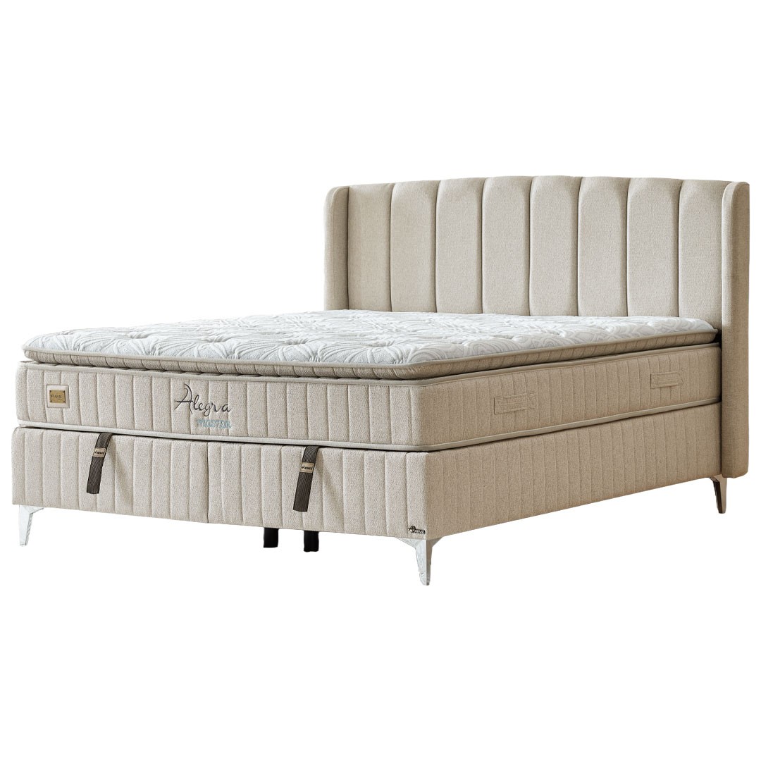 Επενδυμένο Κρεβάτι ALLEGRA Διπλό με Αποθηκευτικό χώρο και Ανατομικό Στρώμα Μπεζ 160x200εκ.