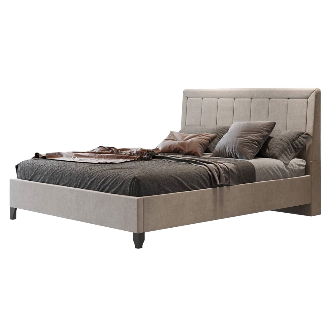 Επενδυμένο Κρεβάτι FRAME Διπλό Ύφασμα Εκρού 160x200εκ.