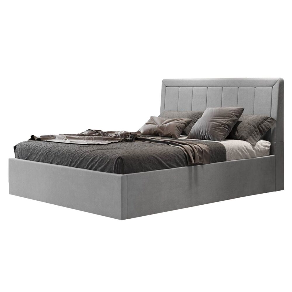 Επενδυμένο Κρεβάτι FRAME Μπαούλο Διπλό Ύφασμα Γκρί 160x200εκ.