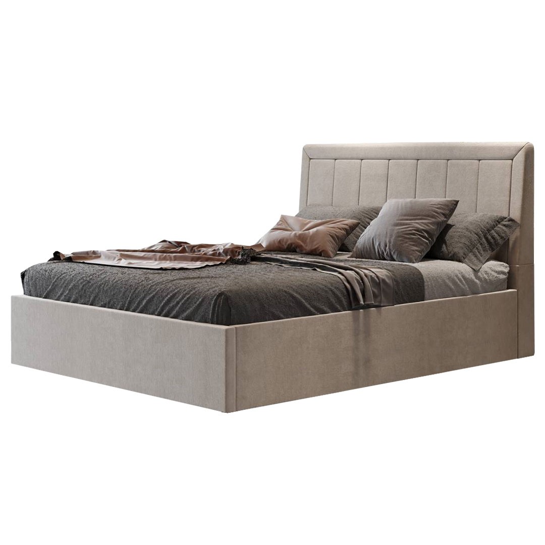 Επενδυμένο Κρεβάτι FRAME Μπαούλο Διπλό Ύφασμα Εκρού 160x200εκ.