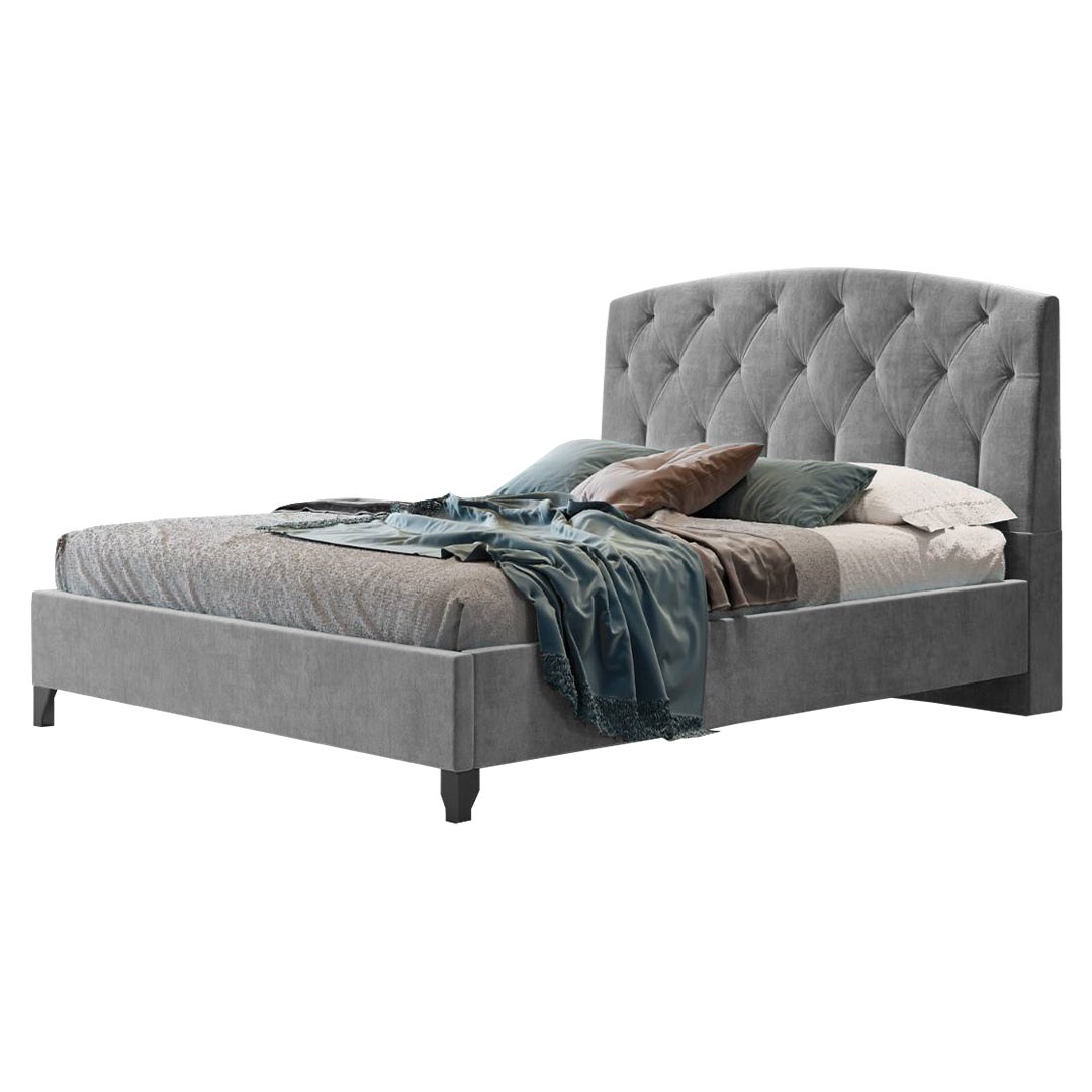 Επενδυμένο Κρεβάτι ROYAL Διπλό Ύφασμα Γκρί 160x200εκ.