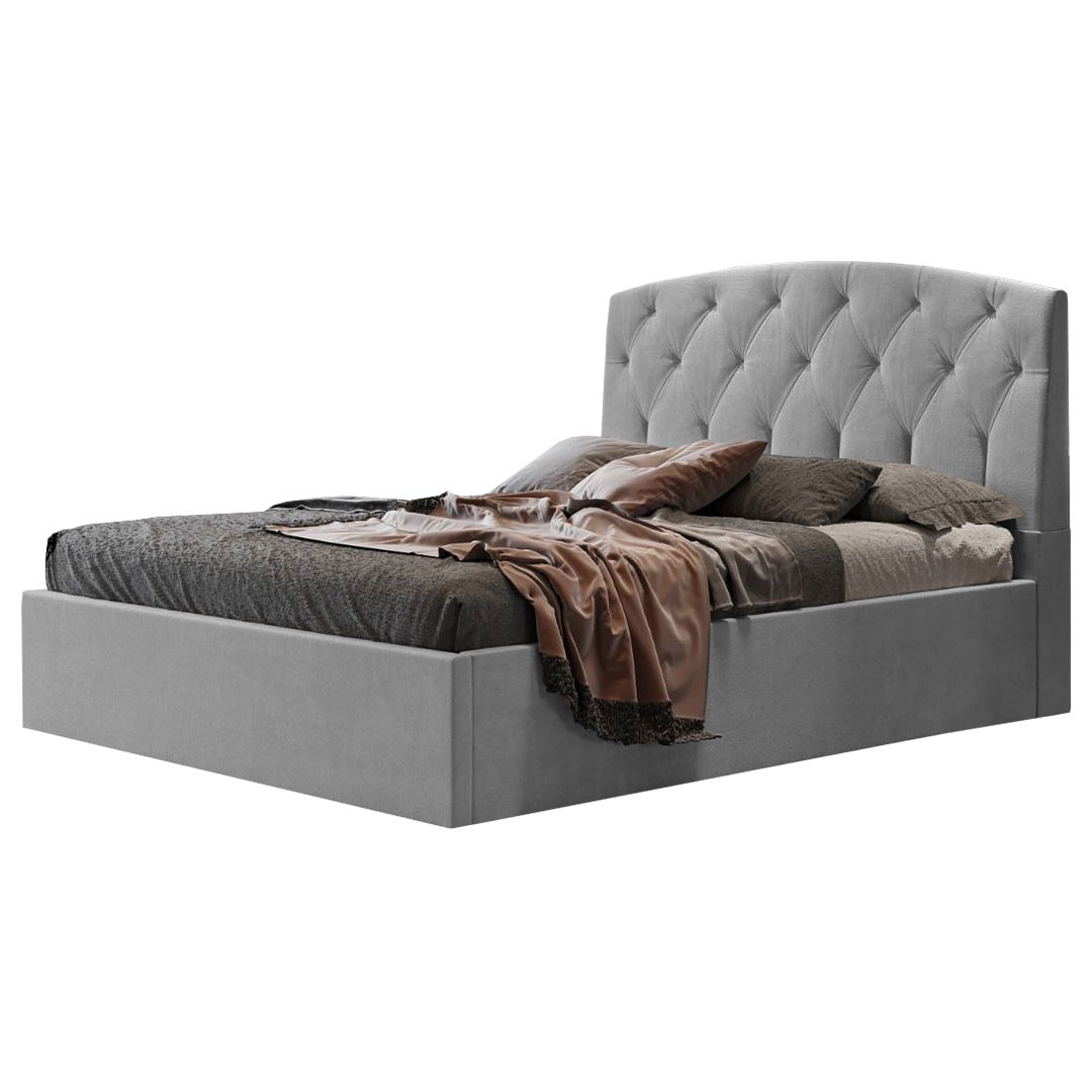 Επενδυμένο Κρεβάτι ROYAL Μπαούλο Διπλό Ύφασμα Γκρί 160x200εκ.