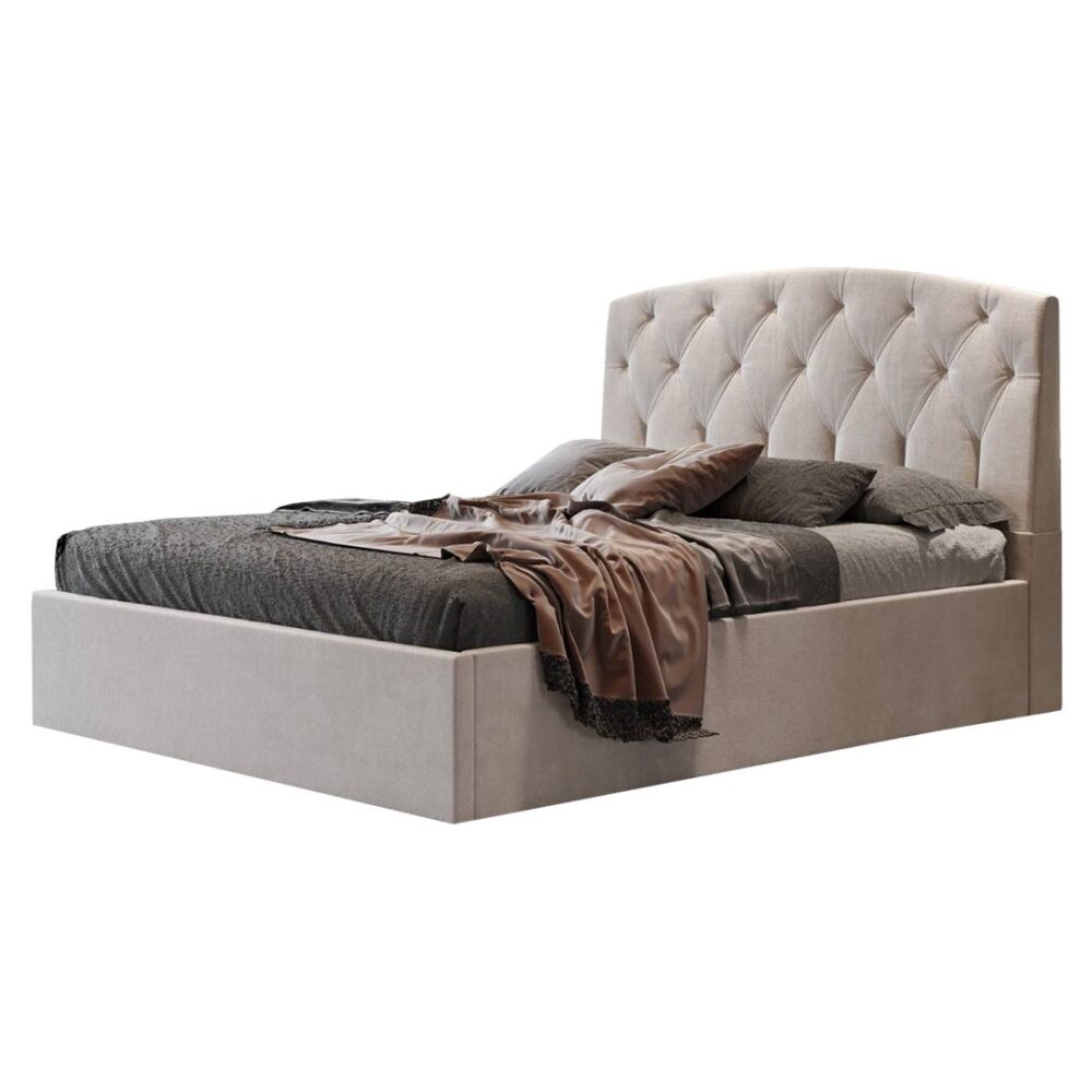 Επενδυμένο Κρεβάτι ROYAL Μπαούλο Διπλό Ύφασμα Εκρού 160x200εκ.