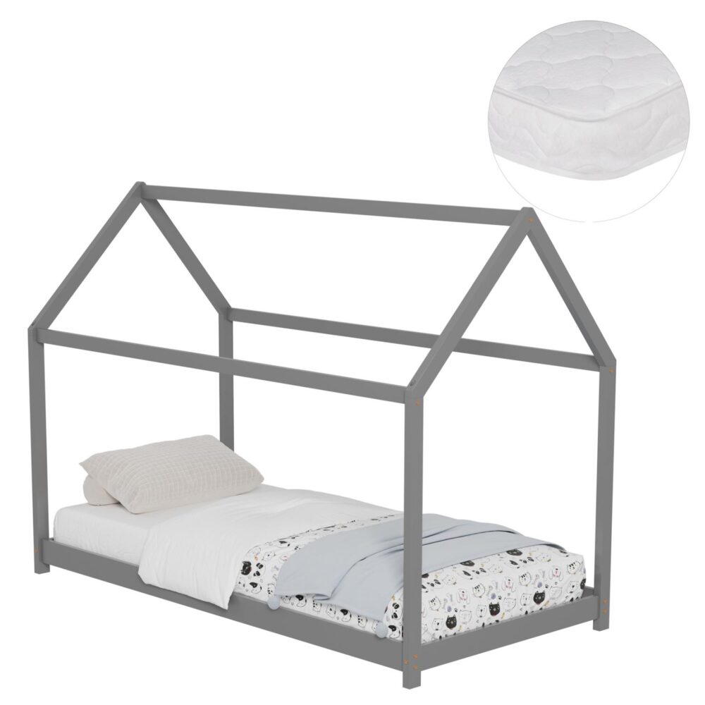 Παιδικό Κρεβάτι με Στρώμα PEPE Ξύλο Πεύκου σε Γκρί 90x190εκ Παιδικό Κρεβάτι με Στρώμα PEPE Ξύλο Πεύκου σε Γκρί 90x190εκ