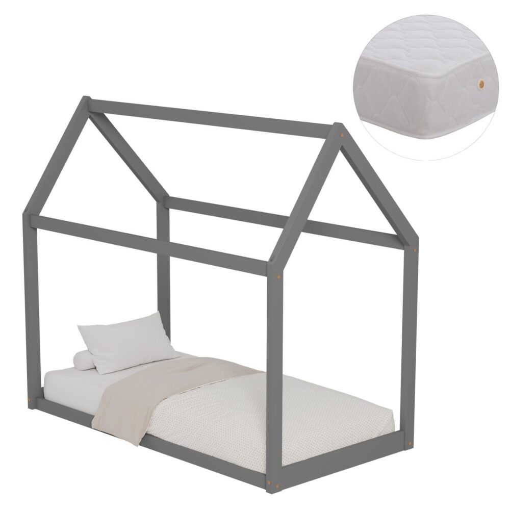 Παιδικό Κρεβάτι με Στρώμα PEPE Ξύλο Πεύκου σε Γκρί 70x140εκ