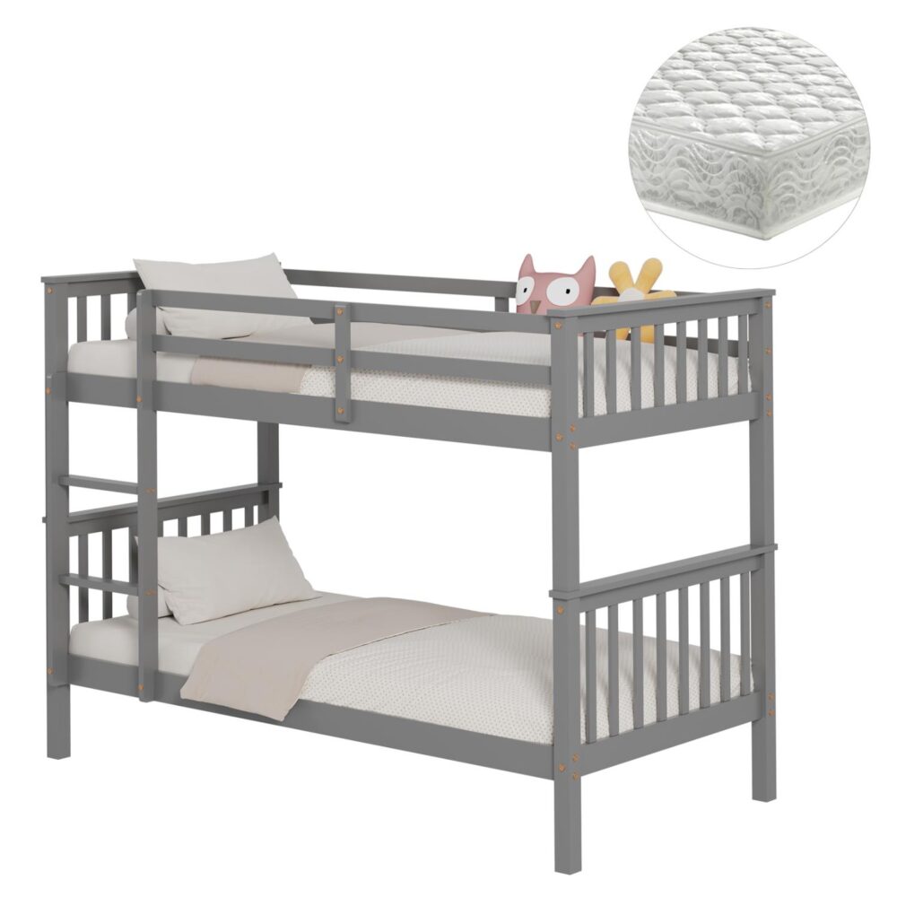 Κουκέτα Παιδική με 2 Στρώματα LANTAI Ξύλο Πεύκου σε Γκρί Απόχρωση 90x190εκ Κουκέτα Παιδική με 2 Στρώματα LANTAI Ξύλο Πεύκου σε Γκρί Απόχρωση 90x190εκ