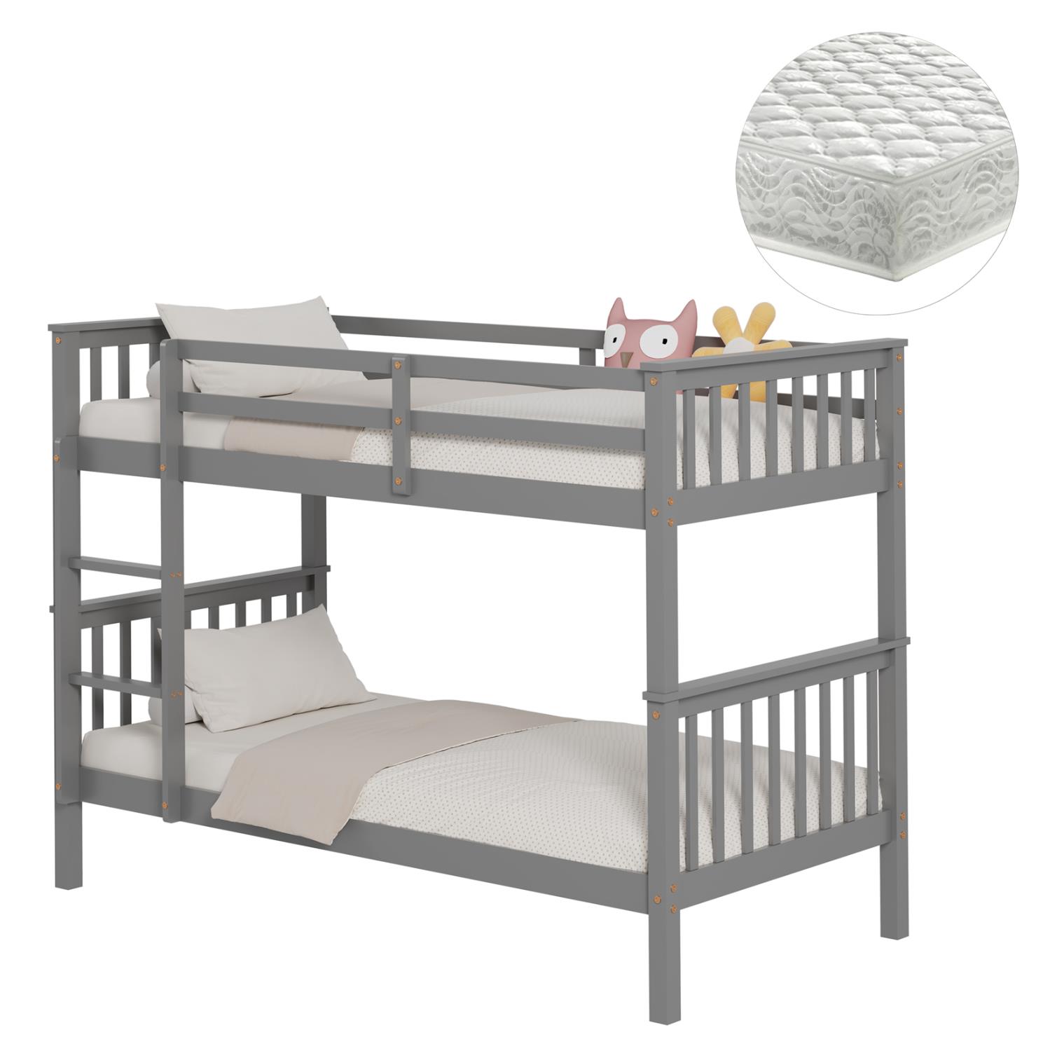 Κουκέτα Παιδική με 2 Στρώματα LANTAI Ξύλο Πεύκου σε Γκρί Απόχρωση 90x190εκ