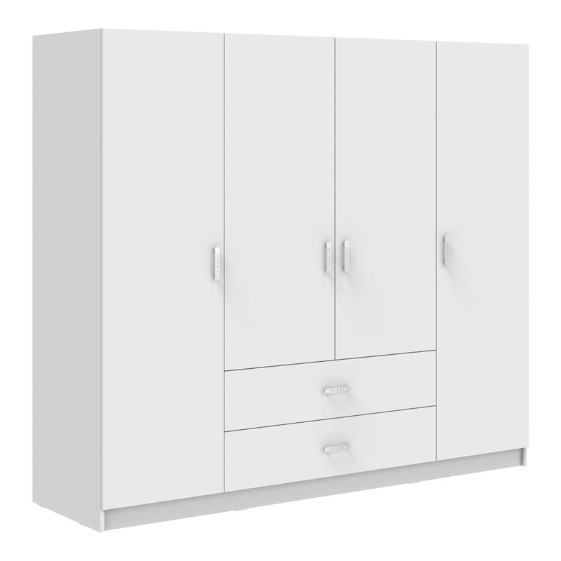 Ντουλάπα τετράφυλλη Royal με συρτάρια λευκό 200x58x177εκ