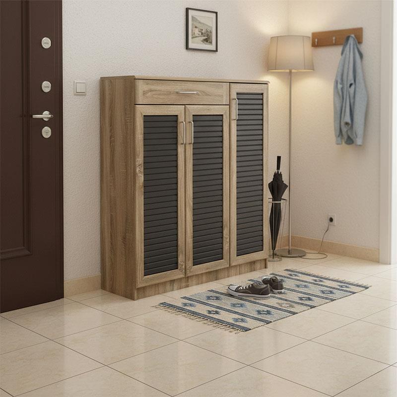 Παπουτσοθήκη-ντουλάπι Sante 30 ζεύγων σε sonoma-ανθρακί απόχρωση 120x37x123εκ