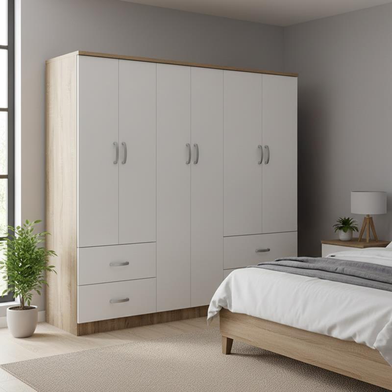 Ντουλάπα εξάφυλλη Lego Sonoma-λευκό 200.5x42x180εκ Ντουλάπα εξάφυλλη Lego Sonoma-λευκό 200.5x42x180εκ