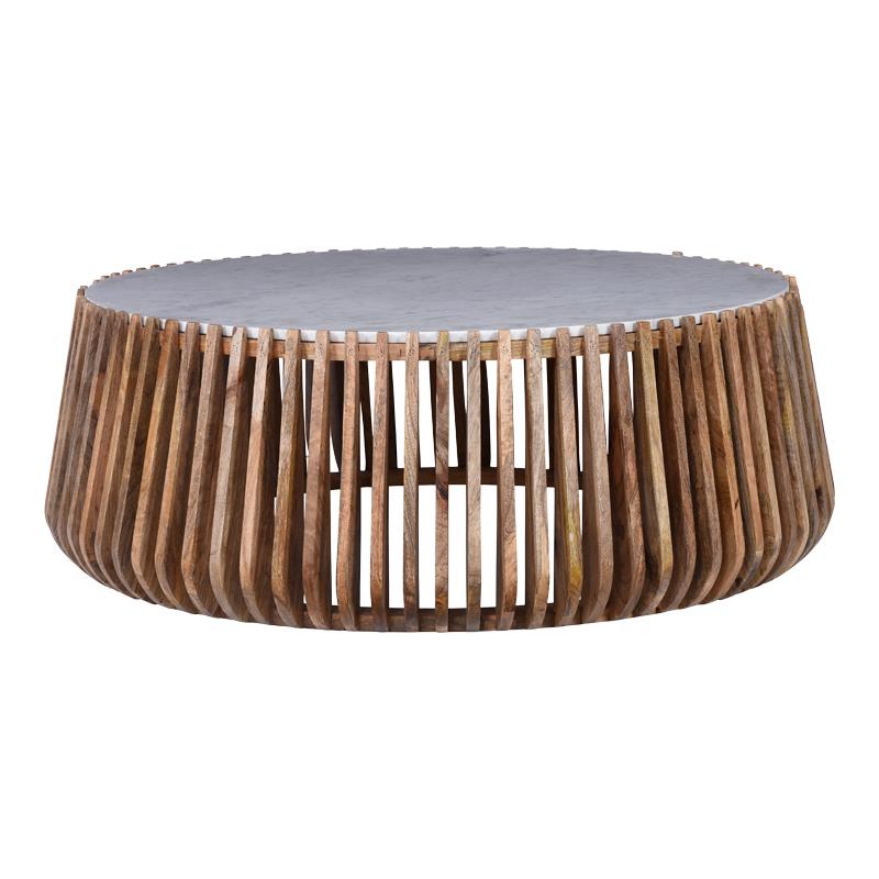 Τραπέζι σαλονιού Mable mango ξύλο σε φυσική απόχρωση με επιφάνεια μαρμάρου Φ120x45εκ