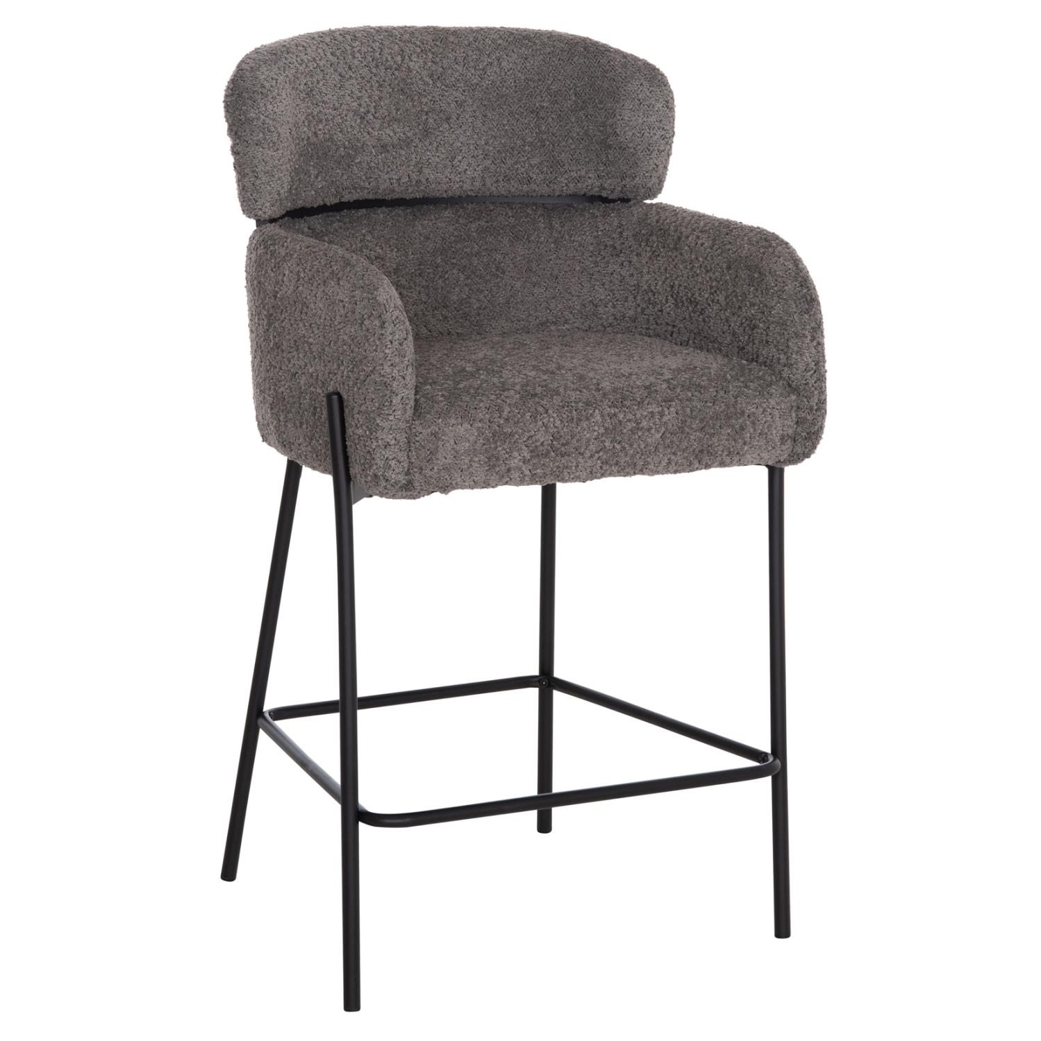 Σκαμπό μπαρ WOLF Μεσαίου Ύψους με Μεταλλικά μαύρα πόδια και Ύφασμα Μπουκλέ Γκρί 56x56x96Y εκ.