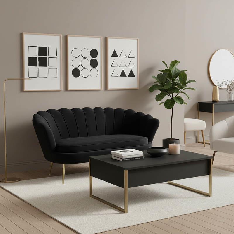 Καναπές 2θέσιος Daimon βελούδο μαύρο 134x70x77εκ Καναπές 2θέσιος Daimon βελούδο μαύρο 134x70x77εκ