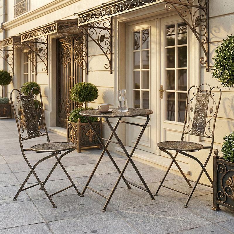 Τραπεζαρία Drill σετ 3τεμ μέταλλο χρώμα χαλκού antique