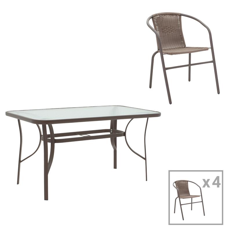 Τραπεζαρία Valor-Obbi σετ 5τεμ μέταλλο-pe καφέ Τραπεζαρία Valor-Obbi σετ 5τεμ μέταλλο-pe καφέ