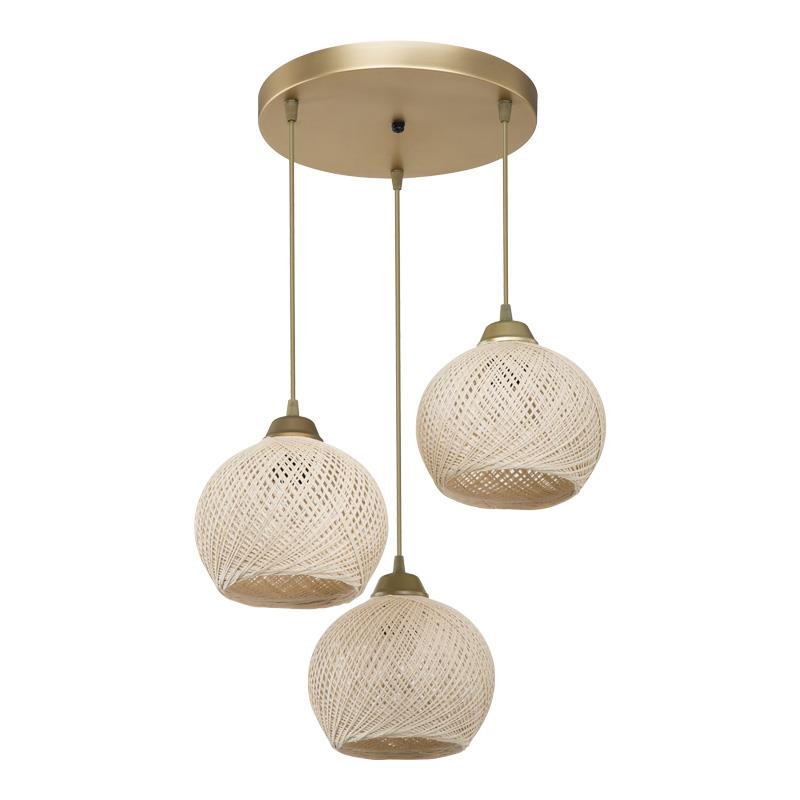 Φωτιστικό οροφής τρίφωτο PWL-1121 Ε27 κρεμ-χρυσό Φ40x75εκ