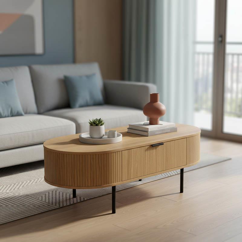 Τραπέζι σαλονιού Scandi  MDF φυσικό με μεταλλικά πόδια 118x60x44εκ