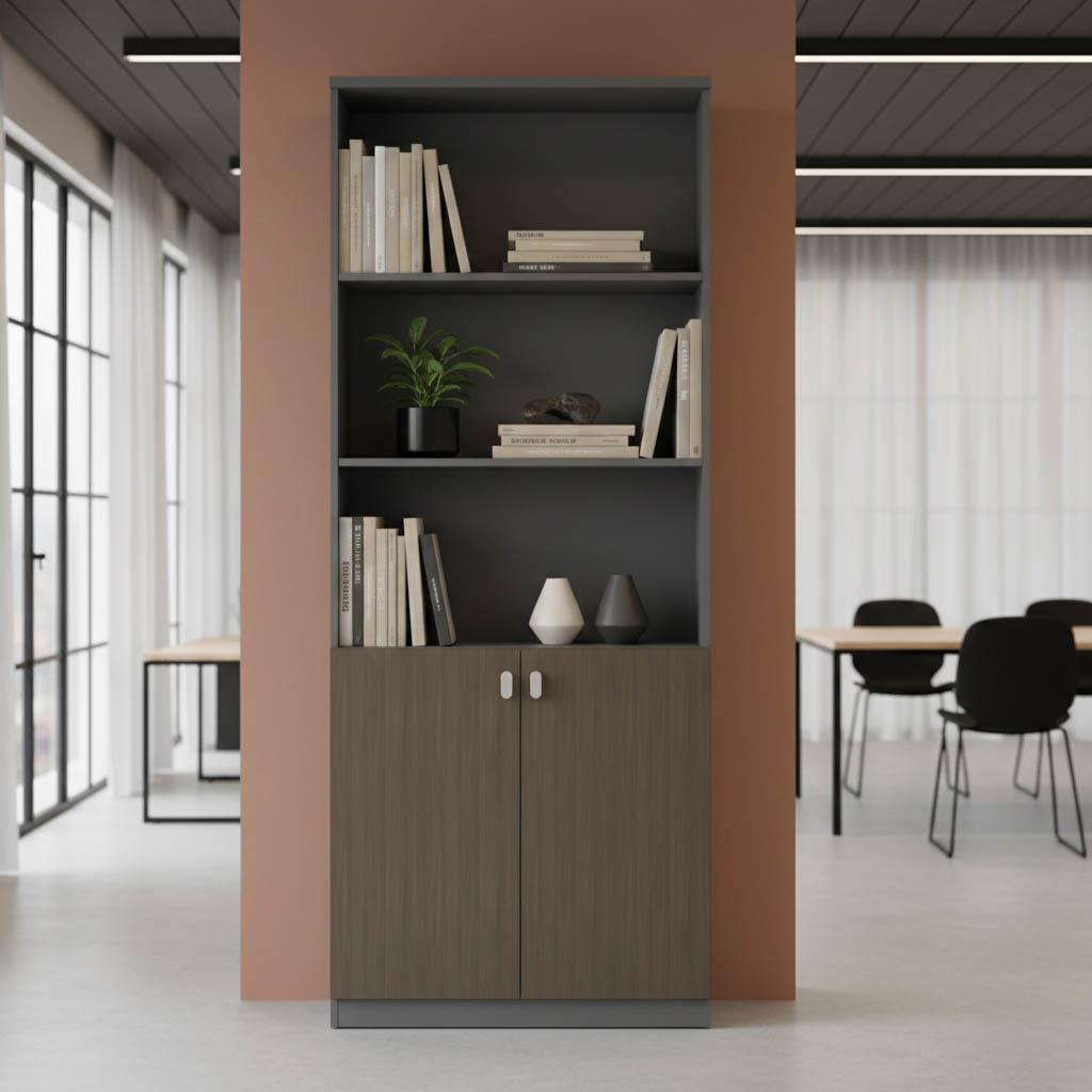 Βιβλιοθήκη γραφείου επαγγελματική Denith ανθρακί-καρυδί 80x40x200εκ Βιβλιοθήκη γραφείου επαγγελματική Denith ανθρακί-καρυδί 80x40x200εκ