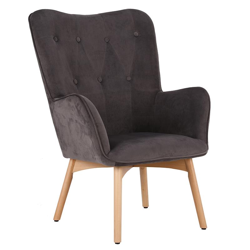 Πολυθρόνα 8009 Fylliana Βελούδο Γκρί με Ξύλινα πόδια 67x72x97 εκ.