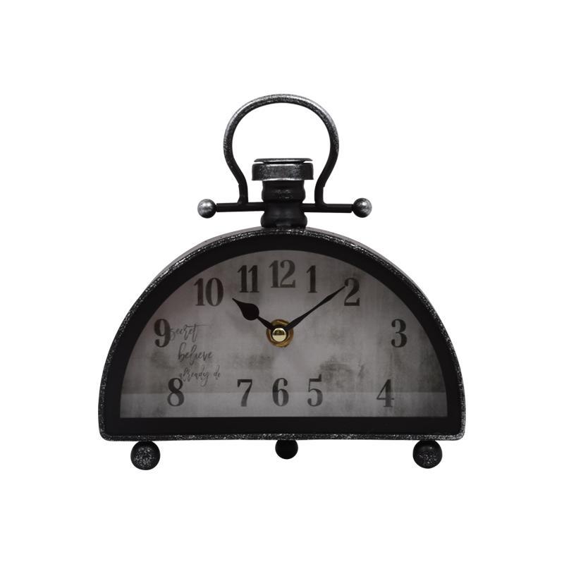 Επιτραπέζιο Ρολοϊ Vintage Latern Fylliana σε Μεταλλικό Μαύρο χρώμα 18.5x5.5x18.5εκ.