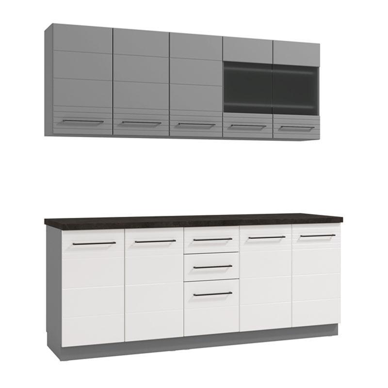 Έτοιμη Σύνθεση Κουζίνα Petra 200 Γκρί Γραφίτης - Λευκό Γυαλιστερό 200x56x214 εκ.