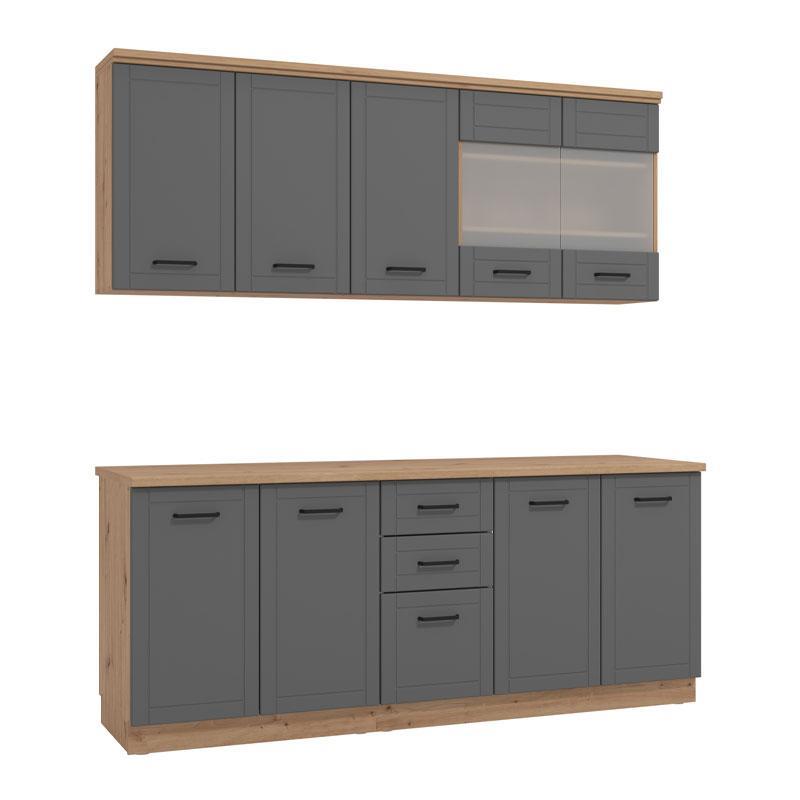 Έτοιμη Σύνθεση Κουζίνας Valencia 200 Artisan - Γκρί Ματ 200x50x218 εκ.