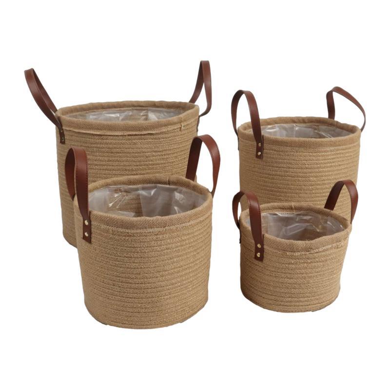 Σετ 4 τεμ Ψάθινα Καλάθια Boho FL3542 Fylliana Φυσικό Χρώμα 35x31 εκ.