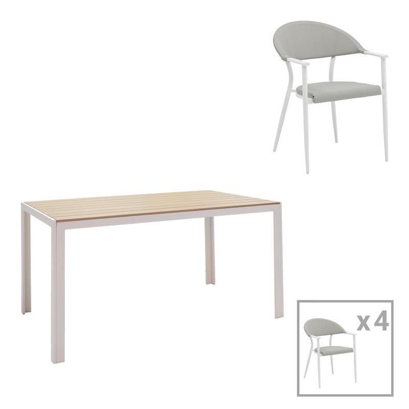 Τραπεζαρία Nares-Pino A σετ 5τεμ λευκό αλουμίνιο και plywood σε φυσική απόχρωση 140x80x72.5εκ Τραπεζαρία Nares-Pino A σετ 5τεμ λευκό αλουμίνιο και plywood σε φυσική απόχρωση 140x80x72.5εκ