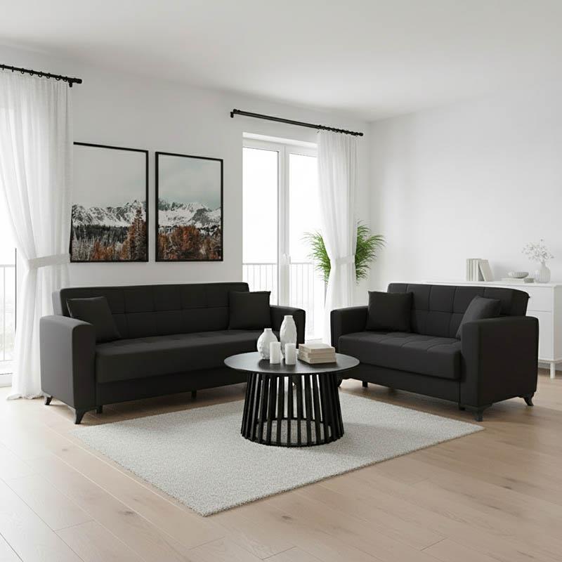 Σετ σαλονιού Modesto 2τεμ ύφασμα σε μαύρη απόχρωση