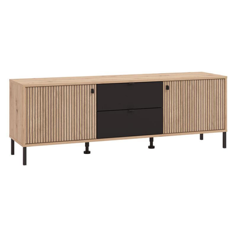 Έπιπλο τηλεόρασης Mayenne 157 3K2F2V Artisan Oak - Μαύρο Ματ 157x40x55 εκ.