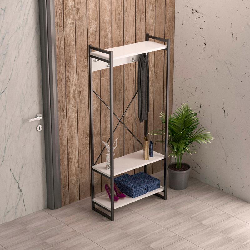 Έπιπλο εισόδου με κρεμάστρα Baker μαύρο μέταλλο και μελαμίνη σε λευκή απόχρωση 90x34x180εκ Έπιπλο εισόδου με κρεμάστρα Baker μαύρο μέταλλο και μελαμίνη σε λευκή απόχρωση 90x34x180εκ