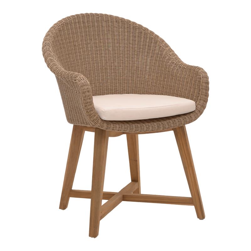 Καρέκλα - Πολυθρόνα Solso σκελετός αλουμινίου με teak πόδι σε Φυσικό και κρεμ μαξιλάρι 62x58x78 εκ.