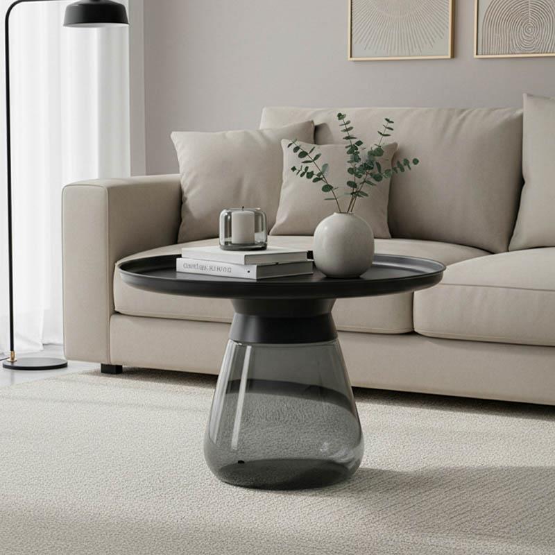 Βοηθητικό τραπέζι Lafo Inart μαύρο μέταλλο-μαύρο γυαλί Φ60x42εκ