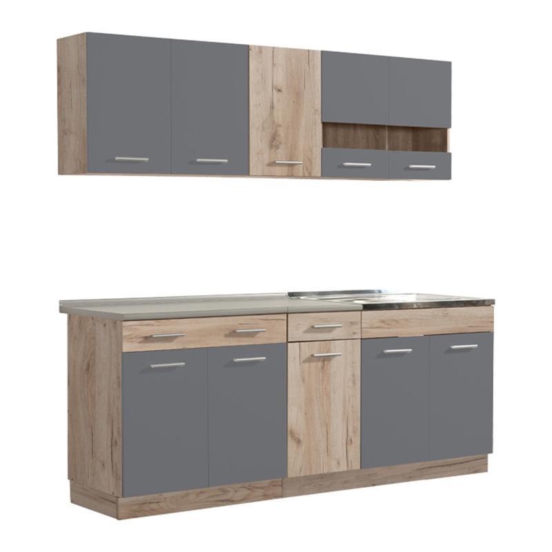 Έτοιμη Σύνθεση Κουζίνα Dalila 200 Γκρί Δρύς - Γκρί 200x51,5x206,5 εκ.