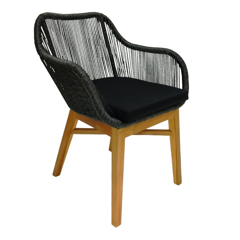 Πολυθρόνα Kalie teak ξύλο και συνθετικό σχοινί σε φυσική-μαύρη απόχρωση με μαξλάρι 60x61x80εκ
