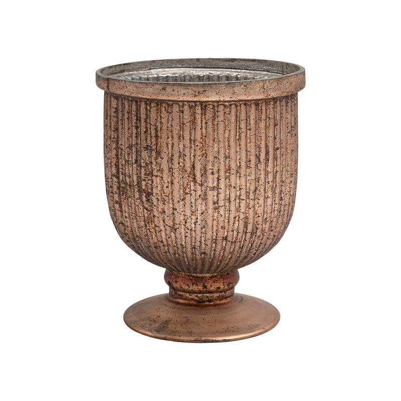 Γυάλινο Βάζο με Πόδι FL636 Fylliana Μπρονζέ - Ροζ Φ14x18 εκ.