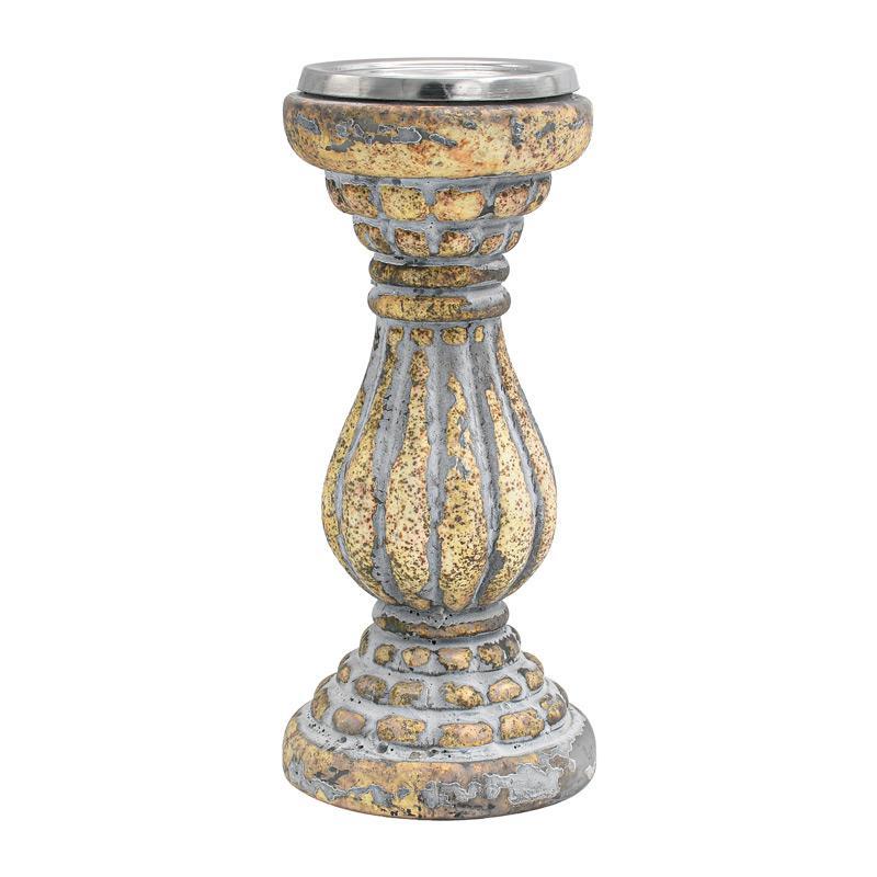 Γυάλινο Κηροπήγιο FL2815 Fylliana Μεταλλικό Φινίρισμα 11x24εκ.