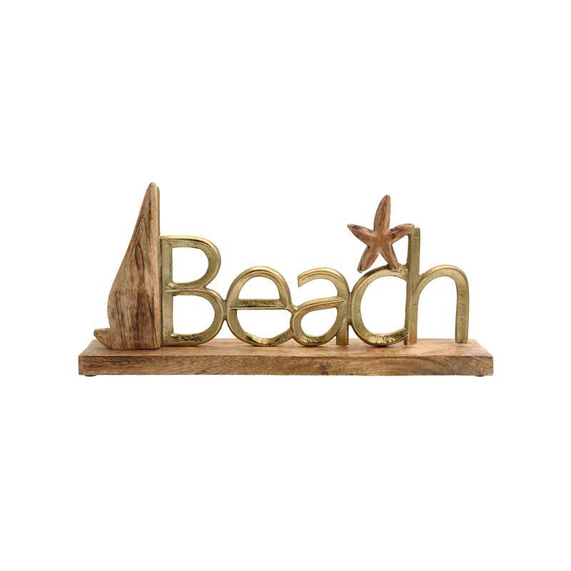 Διακοσμητικό Beach 2392 Fylliana Αλουμινίου με Ξύλινη Βάση Χρυσό χρώμα 40x5x19εκ