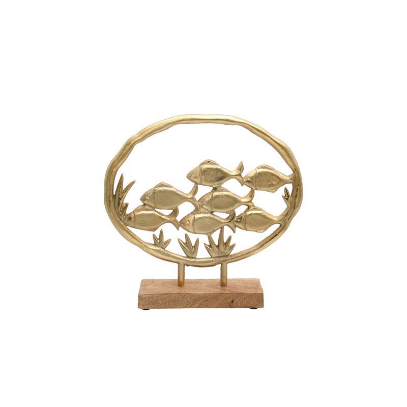 Διακοσμητικό Fish on ring 2789 Fylliana Αλουμινίου με Ξύλινη Βάση Χρυσό χρώμα 25x5x24εκ