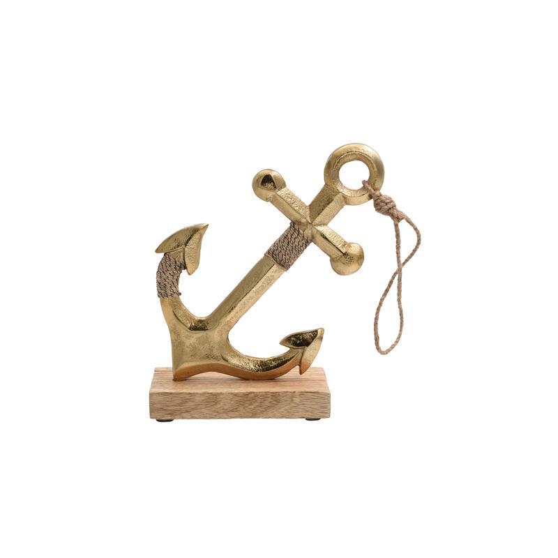 Διακοσμητικό Anchor 756 Fylliana Αλουμινίου με Ξύλινη Βάση Χρυσό χρώμα 16x6x20εκ