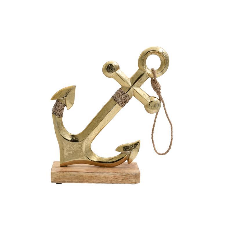 Διακοσμητικό Anchor 753 Fylliana Αλουμινίου με Ξύλινη Βάση Χρυσό χρώμα 19x6x24εκ