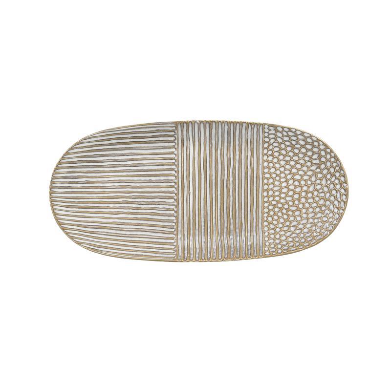 Κεραμική Πιατέλα FL23759 Fylliana Μπεζ - Λευκό 39x18x4 εκ.