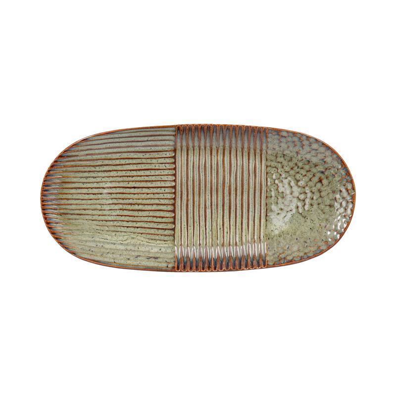 Κεραμική Πιατέλα FL23759 Fylliana Πράσινο - Καφέ 39x18x4 εκ.