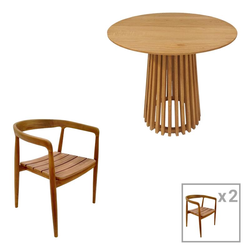 Τραπεζαρία 3τεμ Noody-Kenda teak ξύλο σε φυσική απόχρωση Φ80x75 Τραπεζαρία 3τεμ Noody-Kenda teak ξύλο σε φυσική απόχρωση Φ80x75