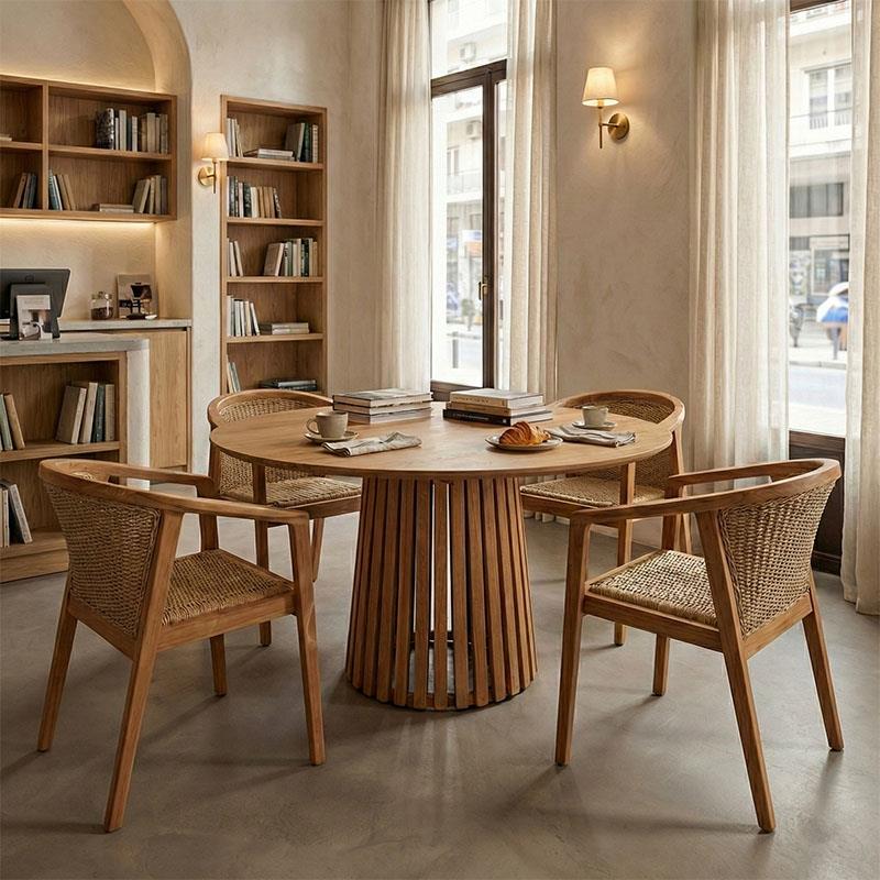 Τραπεζαρία Granny-Kenda σετ 5τεμ σε φυσική-μπεζ απόχρωση Φ120x75εκ