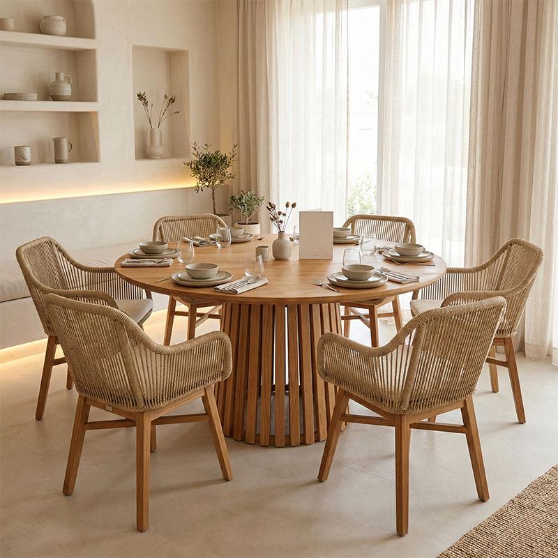 Τραπεζαρία Kalie-Kenda σετ 7τεμ σε φυσική-μπεζ απόχρωση Φ120x75εκ Τραπεζαρία Kalie-Kenda σετ 7τεμ σε φυσική-μπεζ απόχρωση Φ120x75εκ