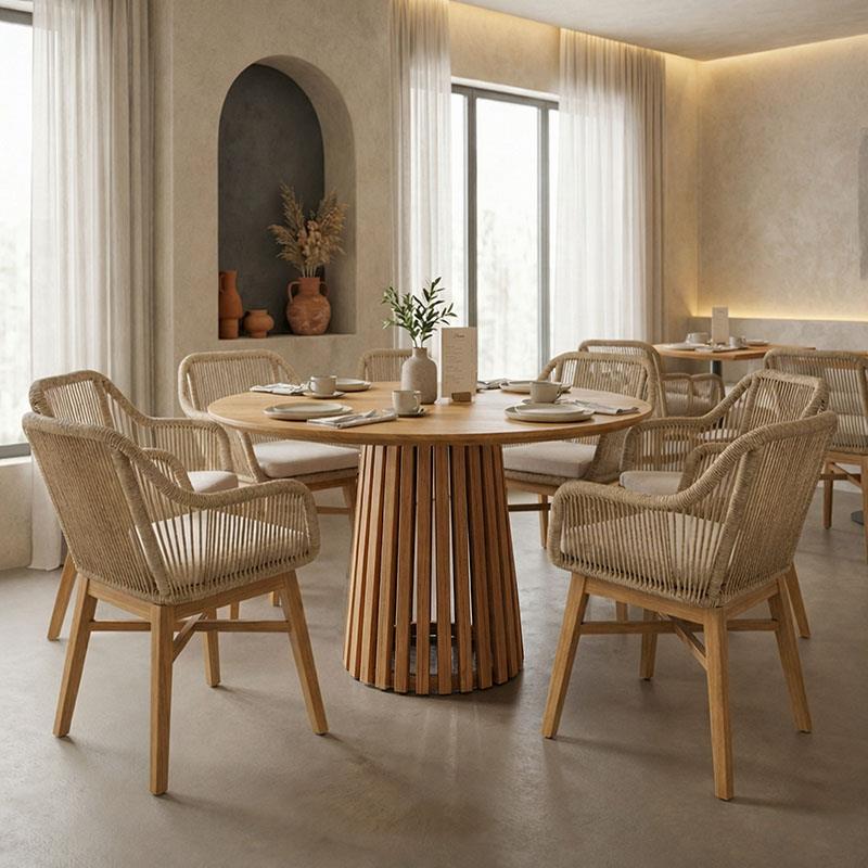 Τραπεζαρία Kalie-Kenda σετ 7τεμ σε φυσική-μπεζ απόχρωση Φ80x75εκ