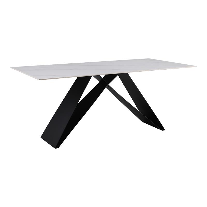 Τραπέζι Meja Sintered stone λευκό με μεταλλικά πόδια σε μαύρη απόχρωση 180x90x76εκ